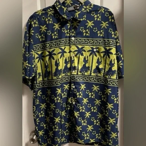 Ocean Pacific Men’s Hawaiian Button Up Shirt Hula Dancers Beach Surfer Large - Picture 2 of 11